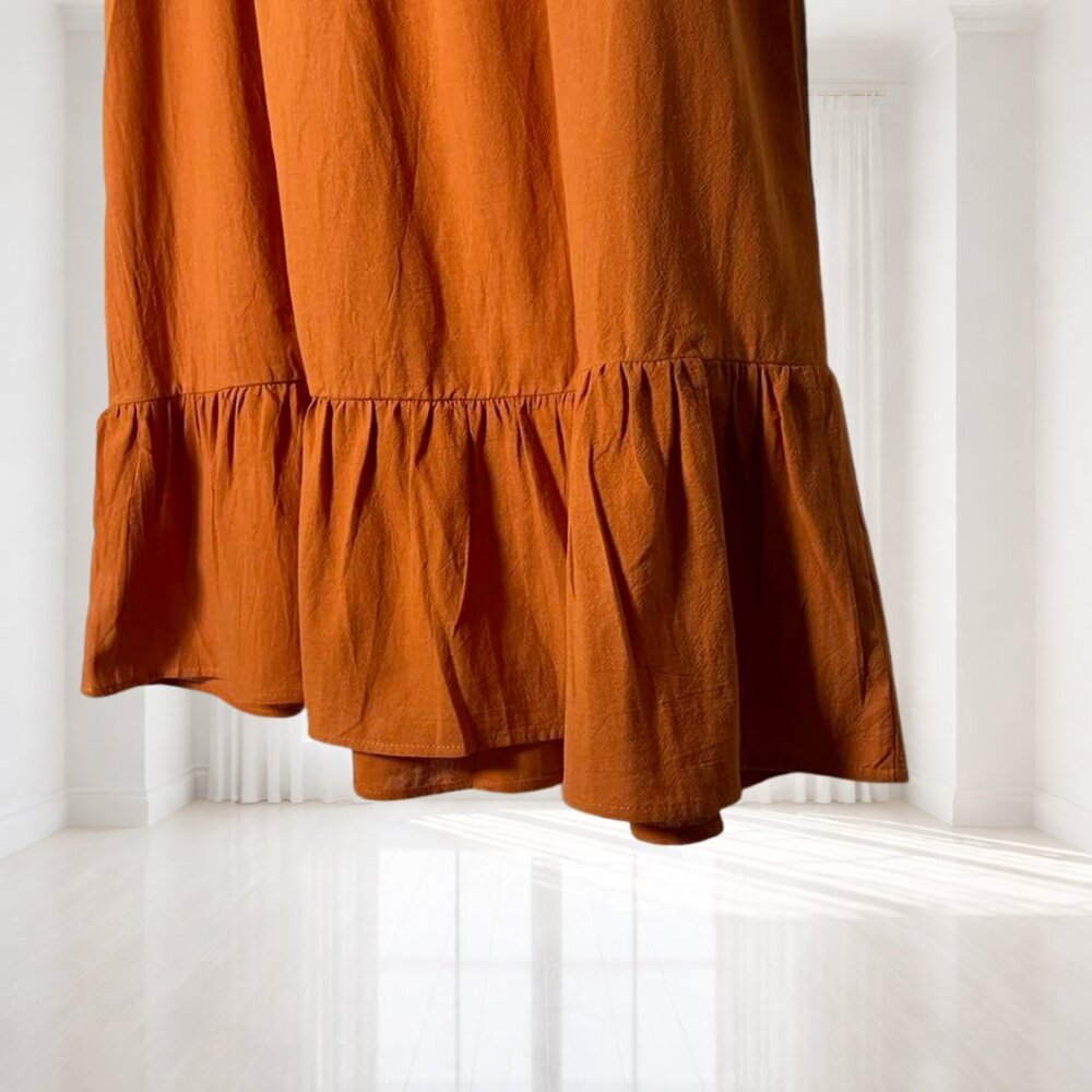 Rust Orange Boho Dress XL Crochet Detail Tassel Tie Straps Ruffle Hem - Picture 6 of 9